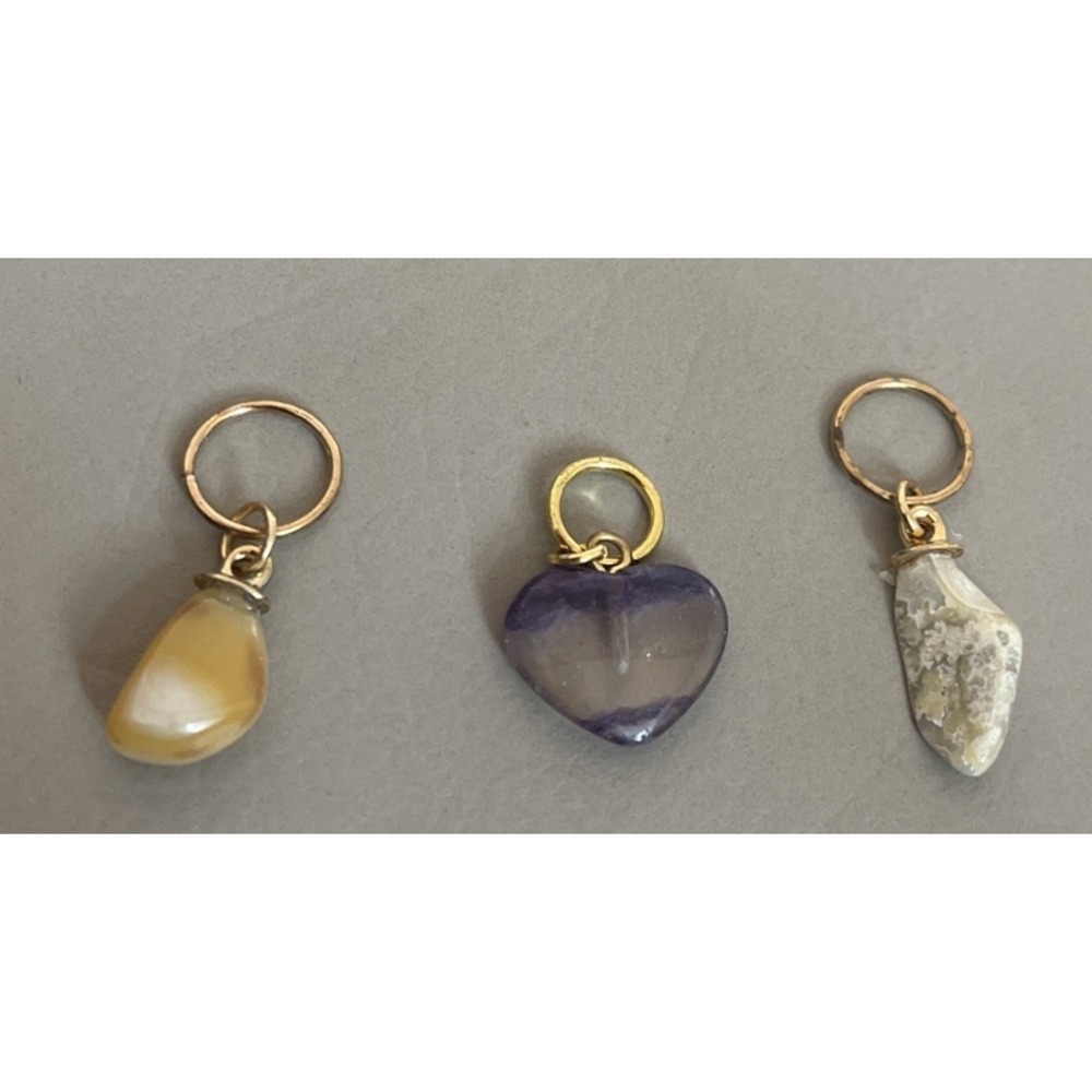 Lot of 3 Mixed Natural Gemstone Pendants Charms Agate Fluorite Lace Agate #2